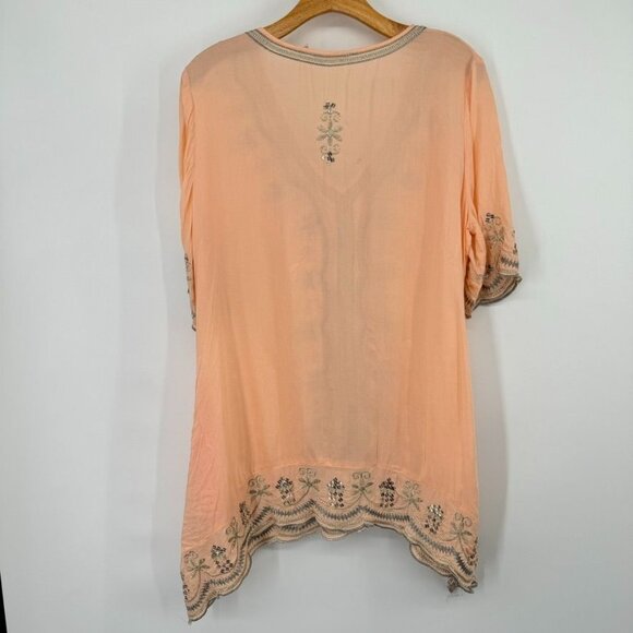 Soft Surroundings Peach gold Catalina Embroidered Tunic Top  Boho short sleeve - Picture 10 of 12